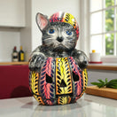 Talavera Pumpkin Animal Statue | Whimsical Fall Decor - hand-painted Mexican ceramic pumpkin with cozy animal character, blue eyes, orange and green accents