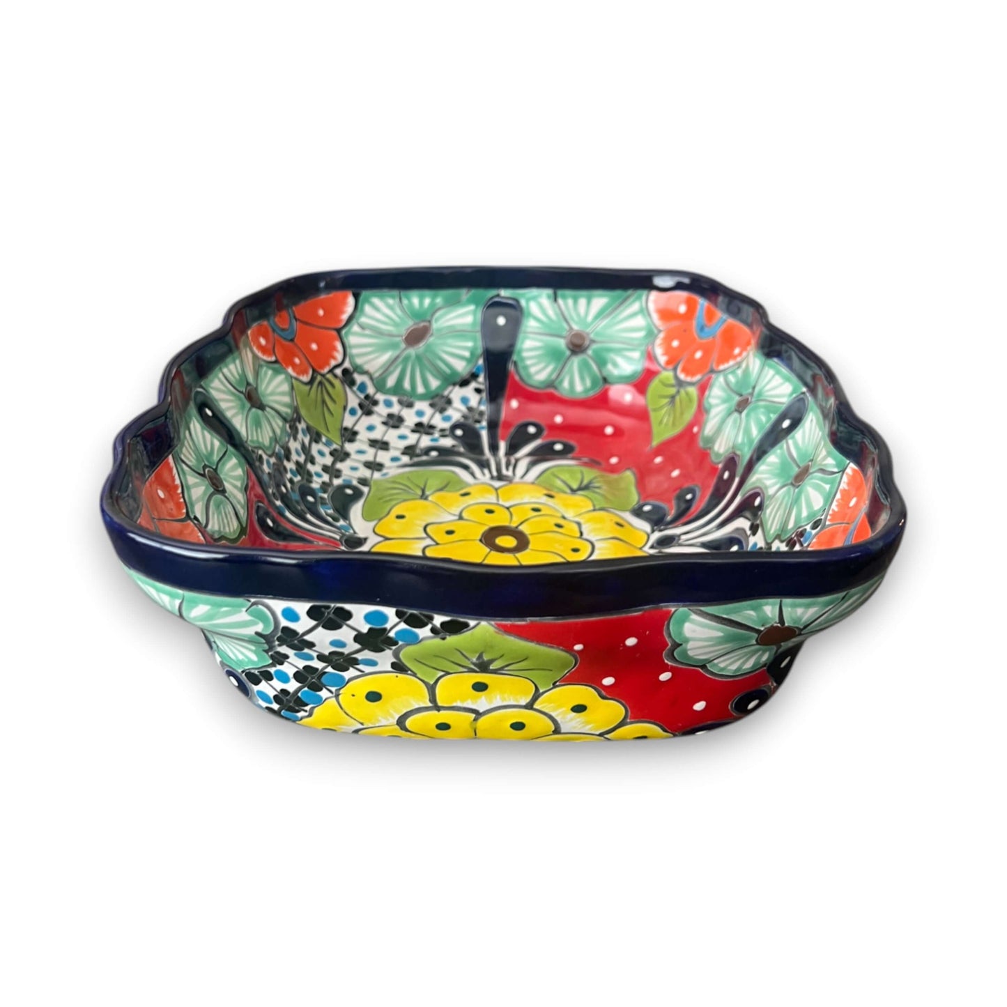 Talavera Serving Dish | Large Hand-Painted Mexican Ceramic Bowl - vibrant rectangular hand-painted Talavera ceramic serving dish from Guanajuato