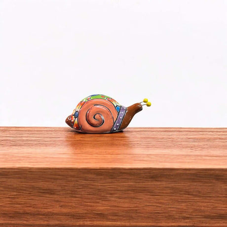 Colorful Talavera Snail Figurine | Mexican Ceramic Garden Decor hand-painted Talavera snail sculpture, vibrant garden or home decor, lead-free glaze