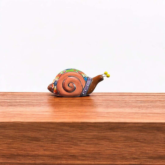 Colorful Talavera Snail Figurine | Mexican Ceramic Garden Decor hand-painted Talavera snail sculpture, vibrant garden or home decor, lead-free glaze