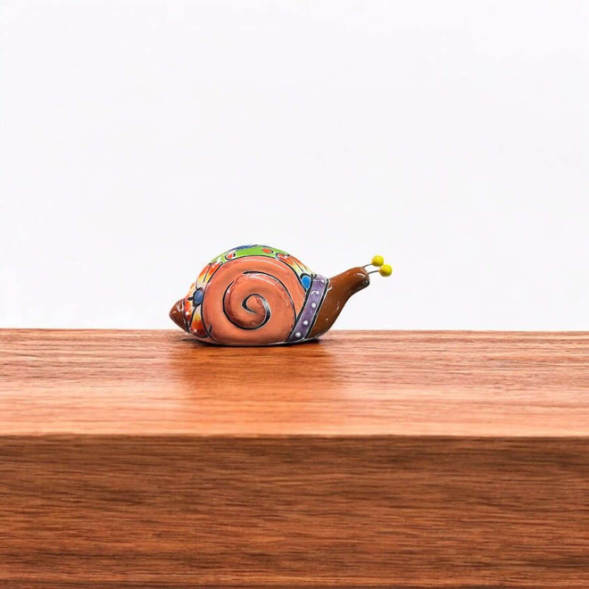 Colorful Talavera Snail Figurine | Mexican Ceramic Garden Decor hand-painted Talavera snail sculpture, vibrant garden or home decor, lead-free glaze