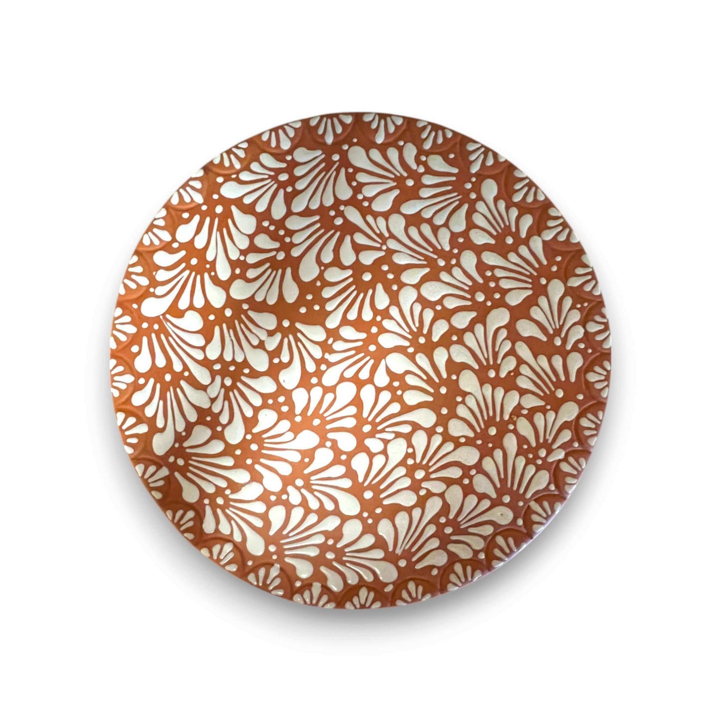 Talavera Cake Stand Set | Two-Piece Handmade Dessert Pedestal - hand-painted terracotta cake plate with white floral pattern