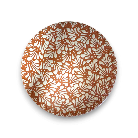 Talavera Cake Stand Set | Two-Piece Handmade Dessert Pedestal - hand-painted terracotta cake plate with white floral pattern