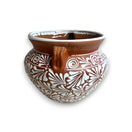 Terracotta Talavera Flower Pot | Brown & White Mexican Planter hand-painted terracotta pot with white floral Talavera design