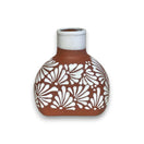 Terracotta Water Carafe Set | Hand-Painted Talavera-Style Bedside Decanter - hand-painted white-on-clay floral terracotta bedside decanter