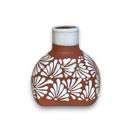 Terracotta Water Carafe Set | Hand-Painted Talavera-Style Bedside Decanter - hand-painted white-on-clay floral terracotta bedside decanter