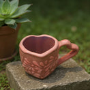 Heart Talavera Mug & Saucer Set | Pink Ceramic Coffee Cup on stone