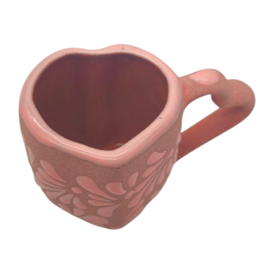 Heart Talavera Mug & Saucer Set | Pink Ceramic Coffee Cup top view