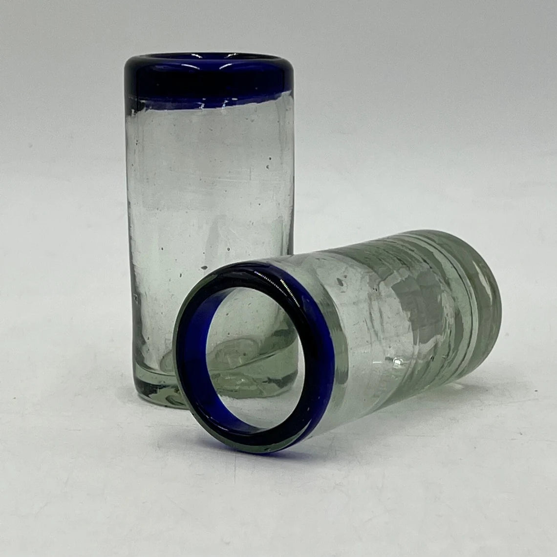 Hand Blown Mexican Shot Glass | Blue Rim Double Shot Glass Set