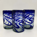 Hand-Blown Mexican Drinking Glass | Blue Swirl Design - set of three hand-blown lead-free glasses with cobalt blue swirl pattern