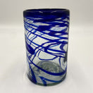 Hand-Blown Mexican Drinking Glass | Blue Swirl Design - handcrafted lead-free glass tumbler from Guanajuato with vibrant blue swirl
