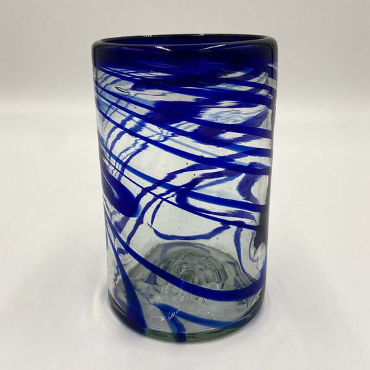 Hand-Blown Mexican Drinking Glass | Blue Swirl Design - handcrafted lead-free glass tumbler from Guanajuato with vibrant blue swirl