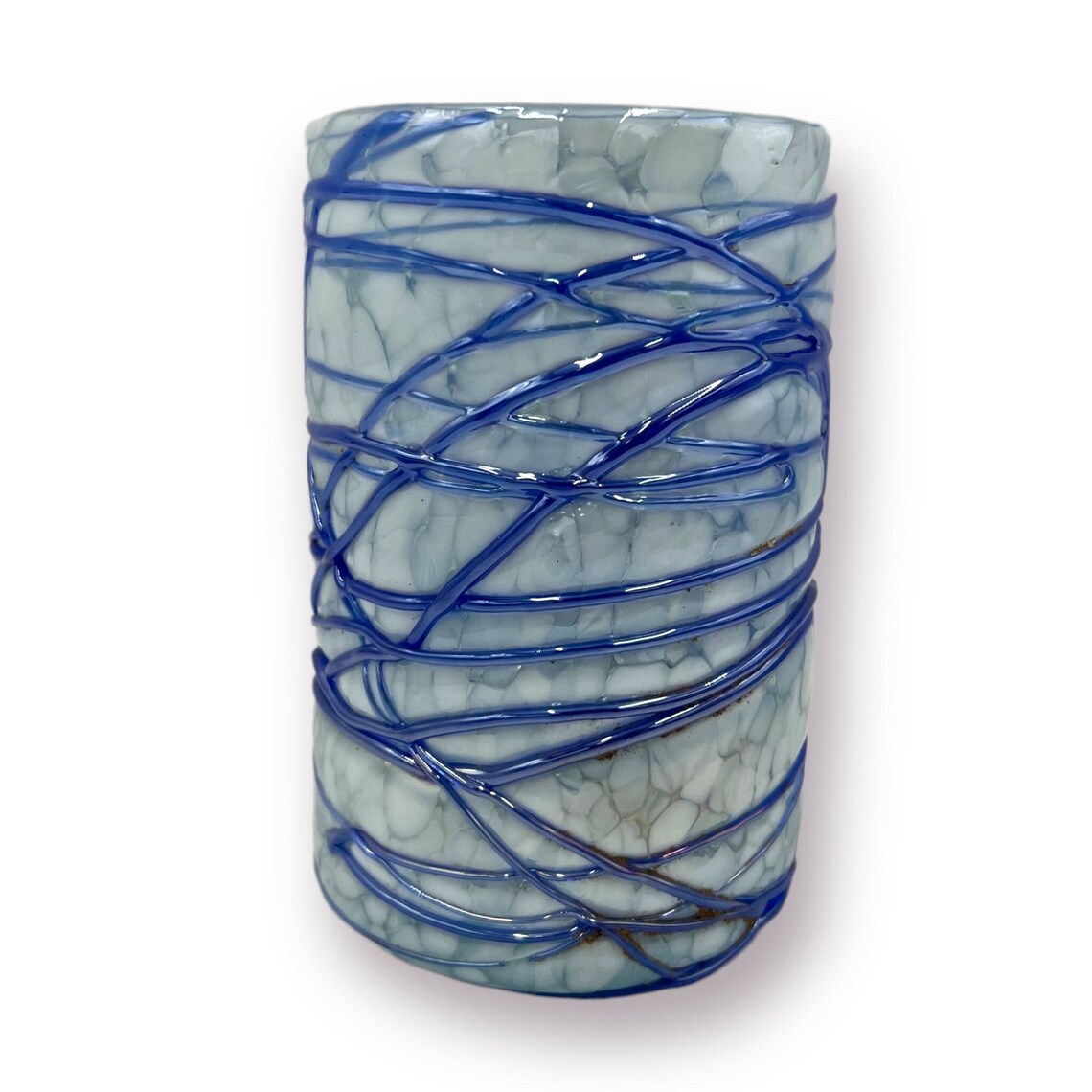 Mexican Hand Blown Drinking Glasses | White and Blue Artisan Glassware