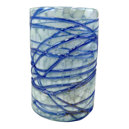 Mexican Hand Blown Drinking Glasses | White and Blue Artisan Glassware