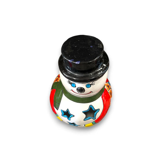 Festive Talavera Snowman Statue | Hand-Painted Christmas Decor (Medium)