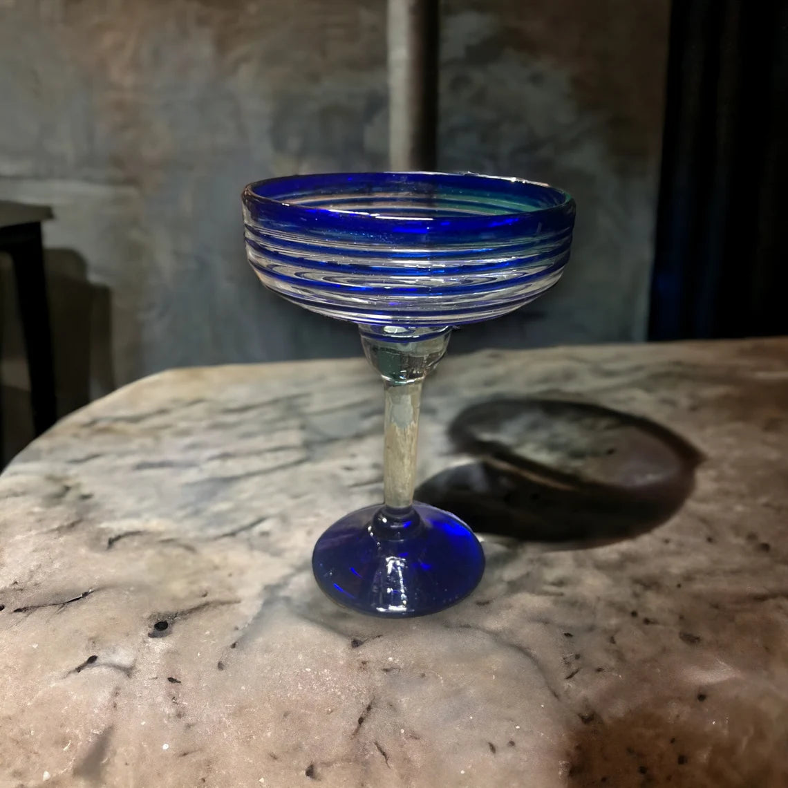 Handmade Mexican Margarita Glass | Blue Swirl Design