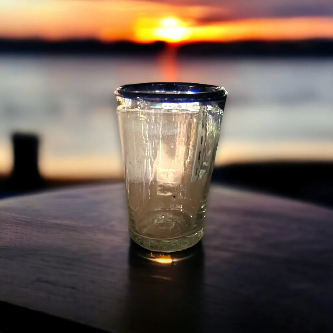 Hand Blown Blue Rim Bar Glass | Artisan Crafted Glassware