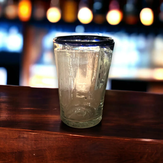 Hand Blown Blue Rim Bar Glass | Artisan Crafted Glassware