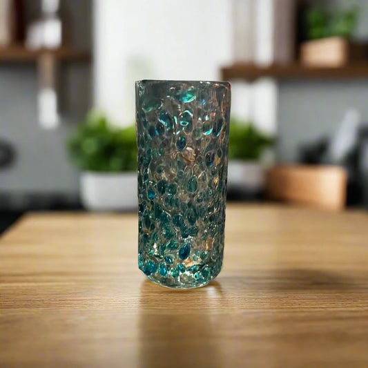 Artisanal Teal Confetti Double Shot Glass | Handmade Mexican Glassware