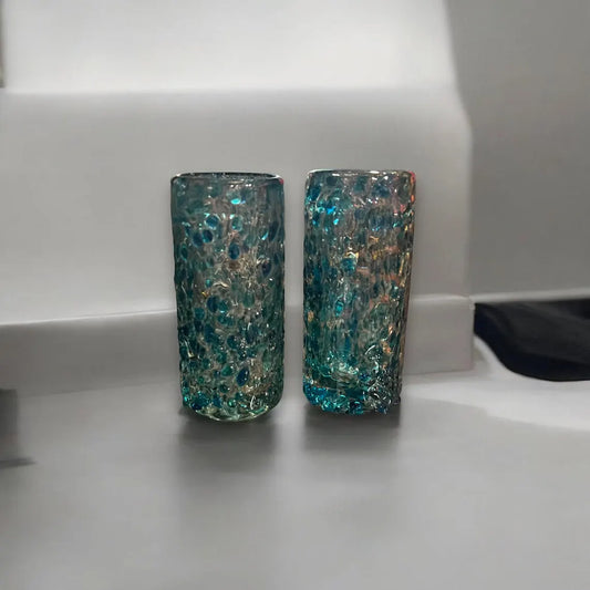 Artisanal Teal Confetti Double Shot Glass | Handmade Mexican Glassware