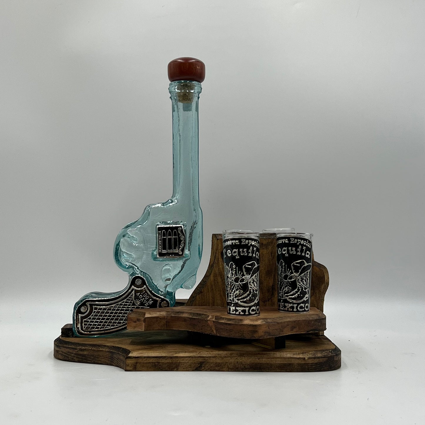 Handblown Mexican Gun Decanter Set | Revolver Design