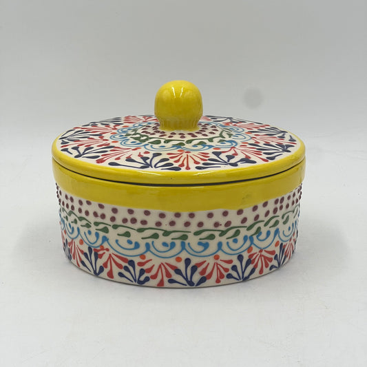 Talavera Tortilla Warmer | Handmade Puebla Pottery with Yellow Accents