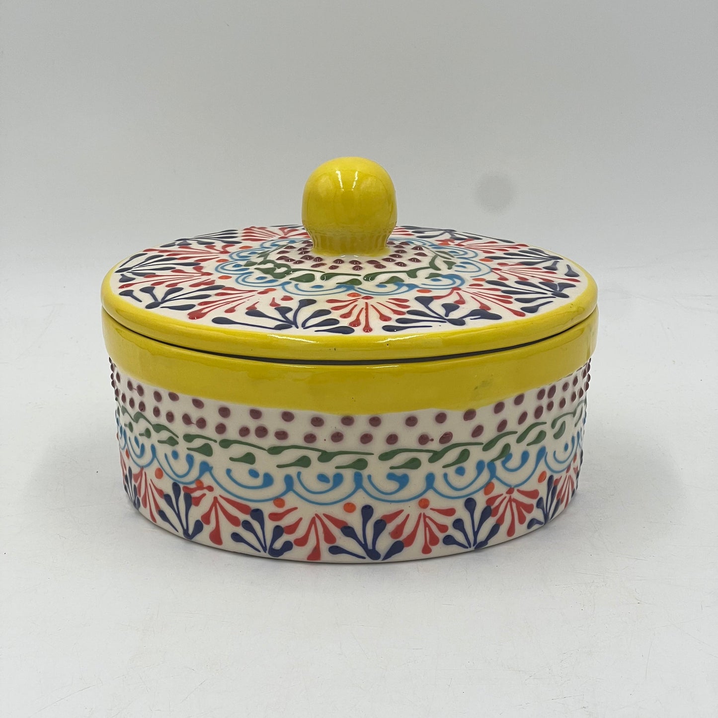 Talavera Tortilla Warmer | Handmade Puebla Pottery with Yellow Accents