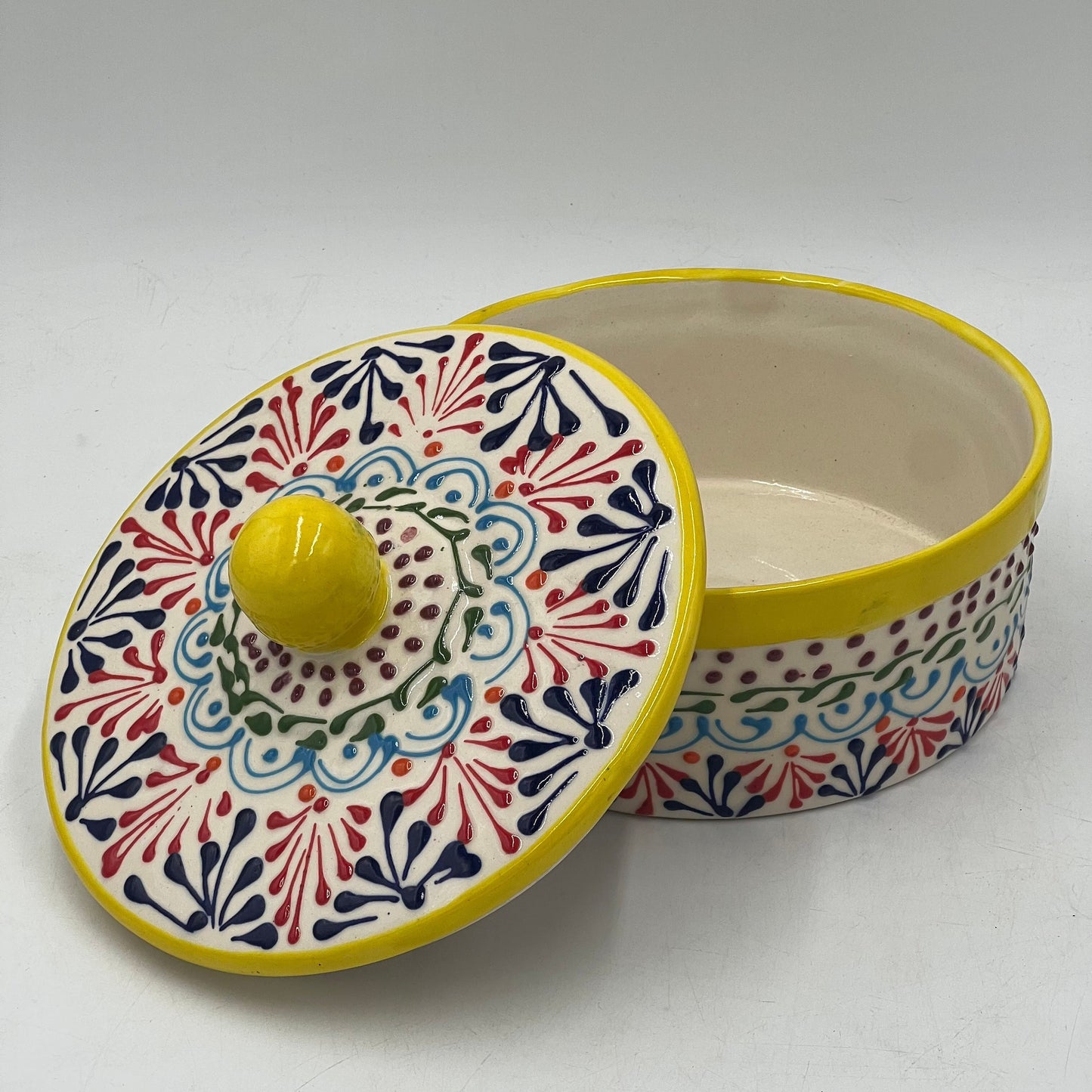 Talavera Tortilla Warmer | Handmade Puebla Pottery with Yellow Accents