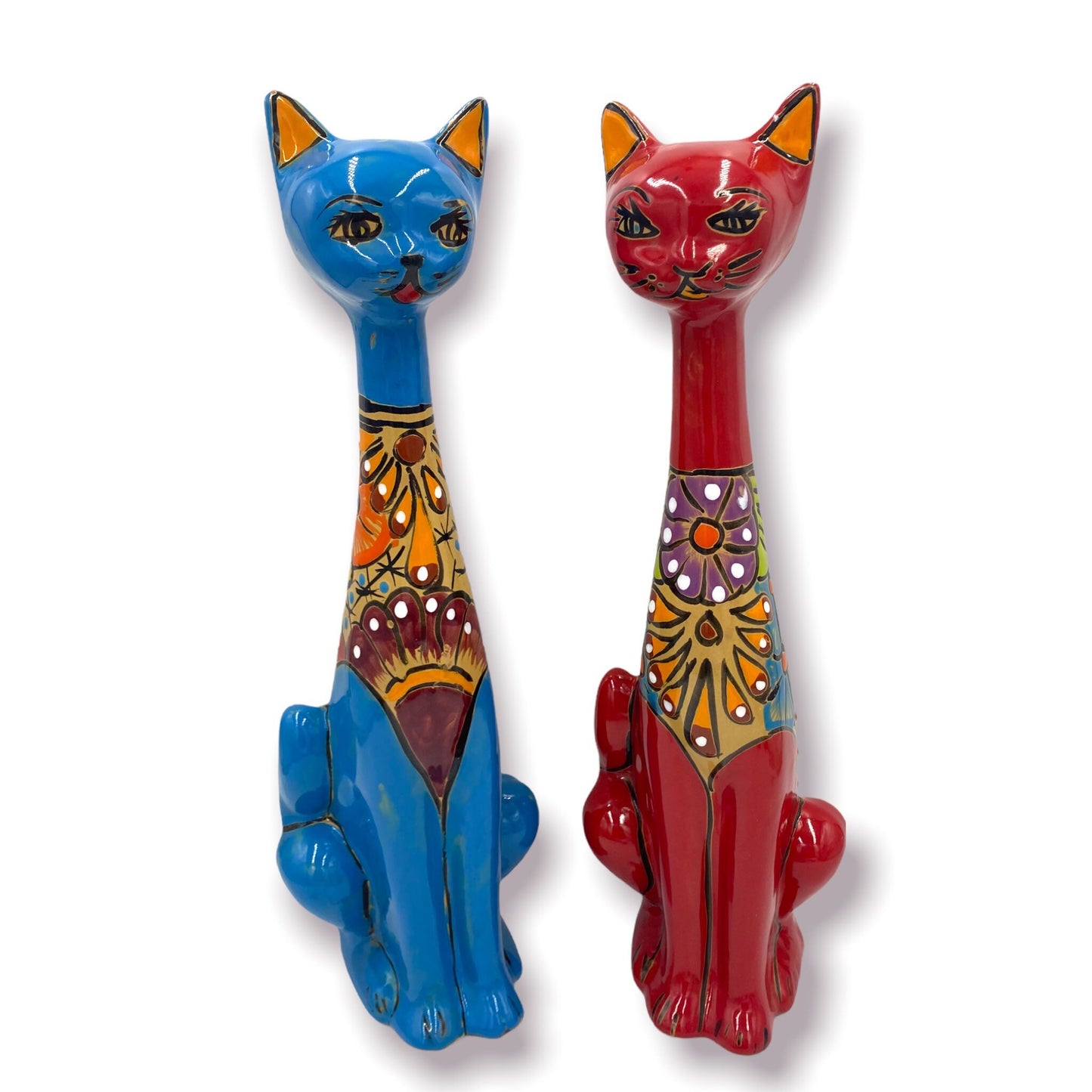 Mexican Handmade Talavera Cat Statue | Cultural Artwork (19.5" Tall)