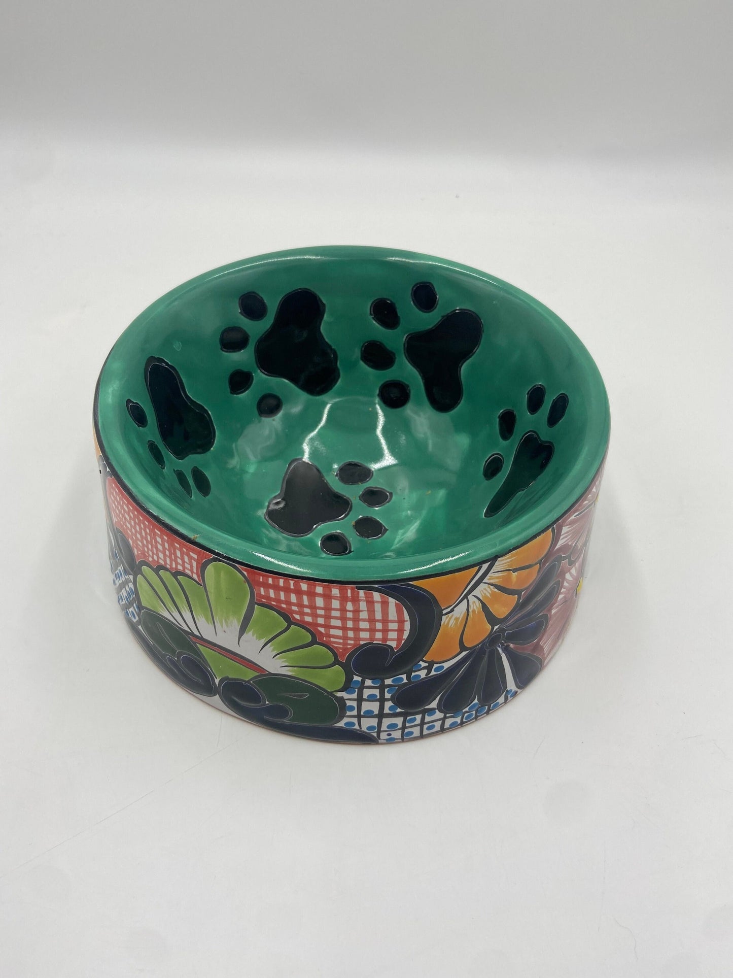 Colorful Talavera Dog Bowl | Handmade Mexican Art (Large Size)