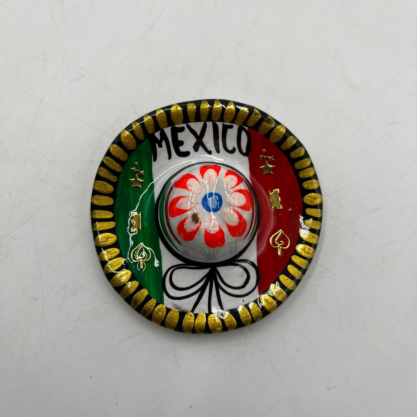 Colorful Mexican Talavera Sombrero Magnets | Handcrafted Mexico Flag Refrigerator Decor