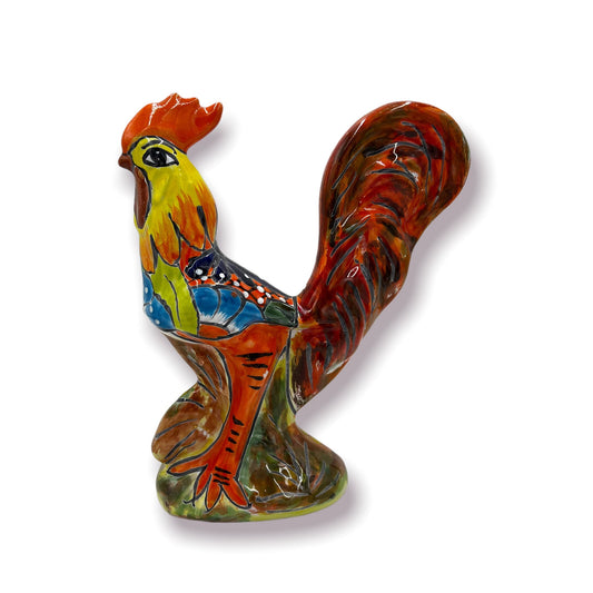 Large Handmade Talavera Rooster Statue | Mexican Chicken Cultural Artwork