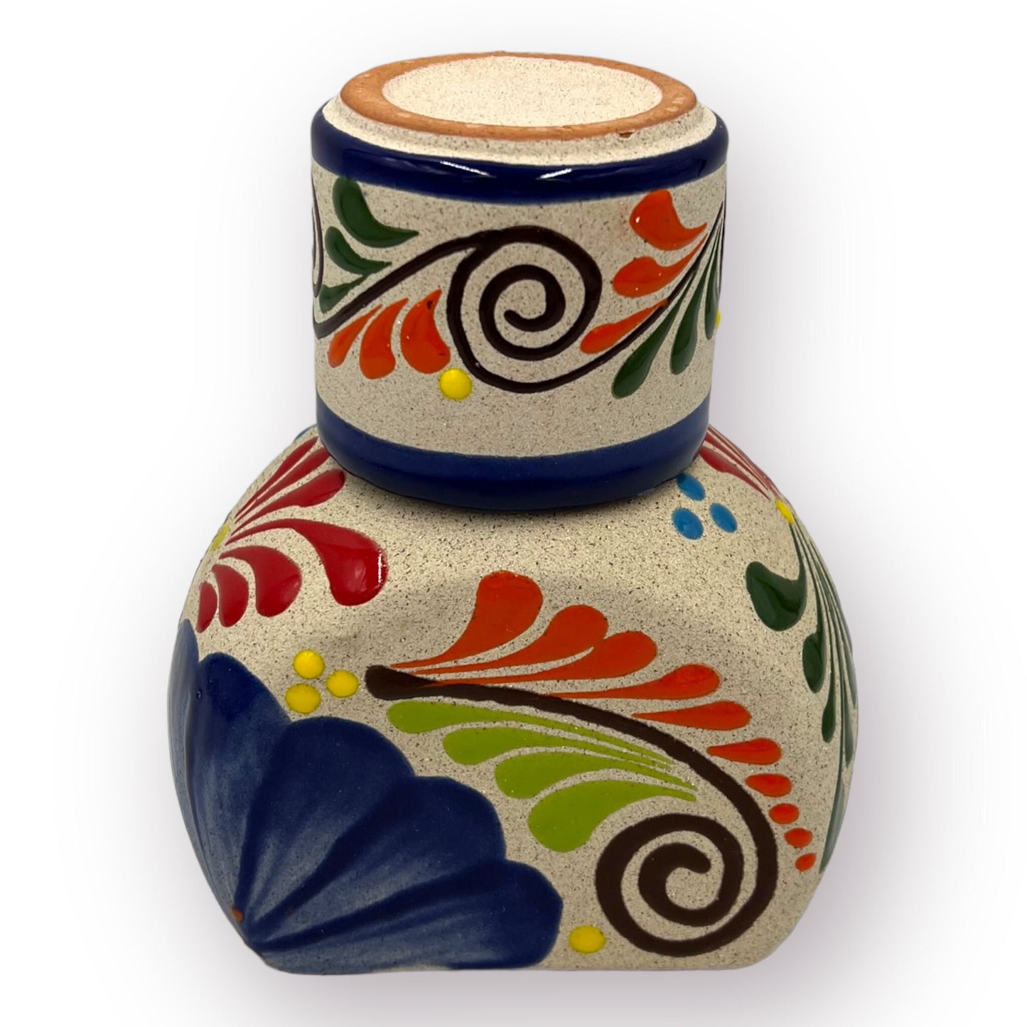 Mexican Handmade Bedside Water Carafe | Talavera Styled Beverage Decanter