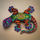 Hand-Painted Talavera Lizard Figurine | Colorful Mexican Wall Decor - vibrant hand-painted Talavera lizard with pink, turquoise, orange, purple patterns