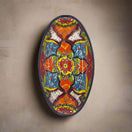 XL Oval Talavera Platter | Hand-Painted Mexican Serving Dish - hand-painted vibrant multicolor floral and geometric motifs with deep blue rim
