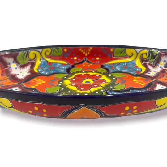 XL Oval Talavera Platter | Hand-Painted Mexican Serving Dish - vibrant hand-painted Talavera platter with floral and geometric multicolor design
