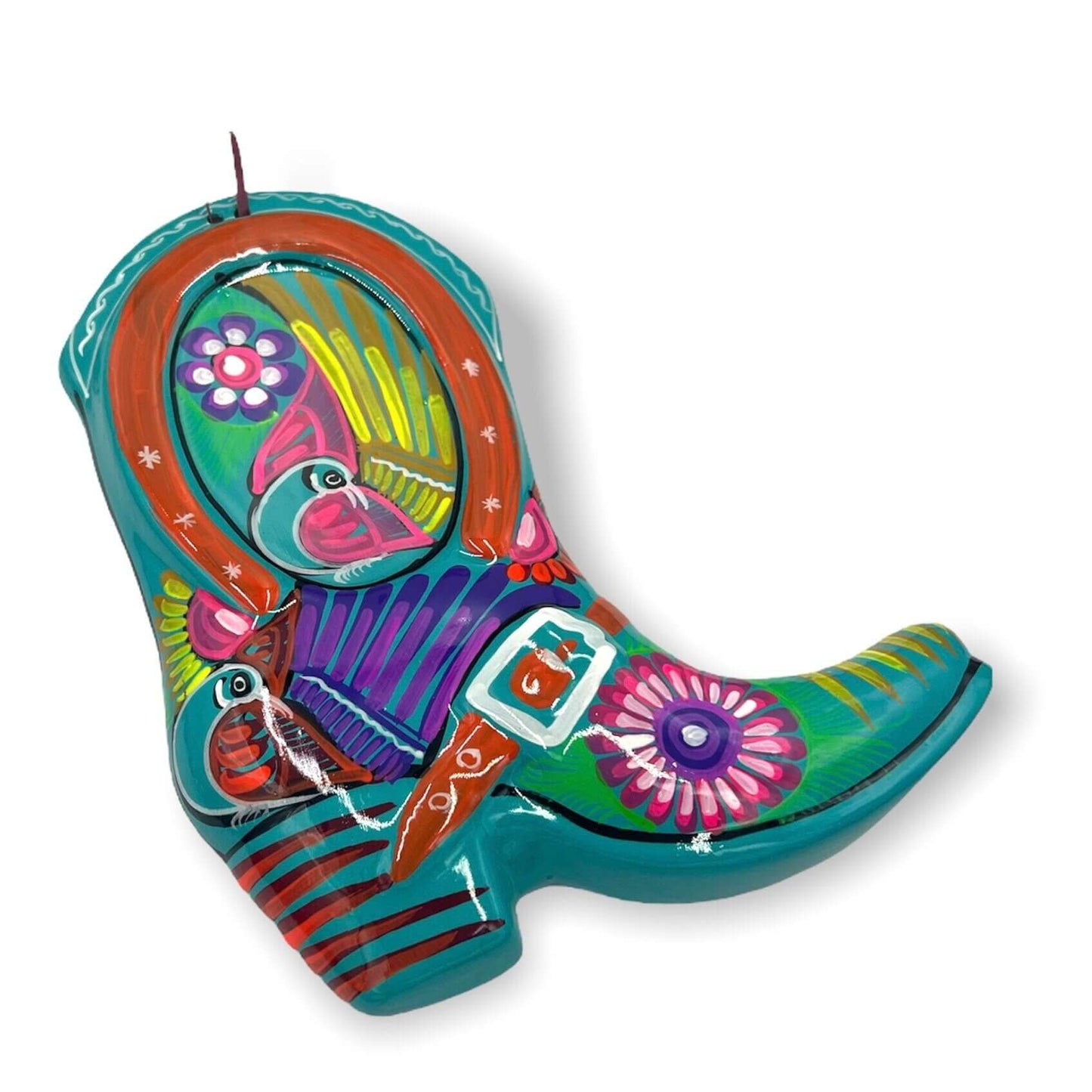 Colorful Mexican Handmade Cowboy Boot Wall Art | Hand Painted Talavera