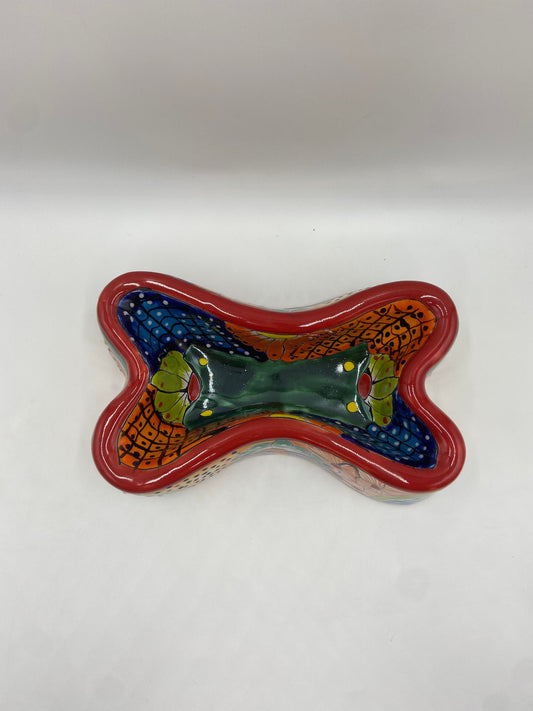 Colorful Hand-Painted Talavera Dog Bowl | Artisan-Made Mexican Bone-Shaped Dish