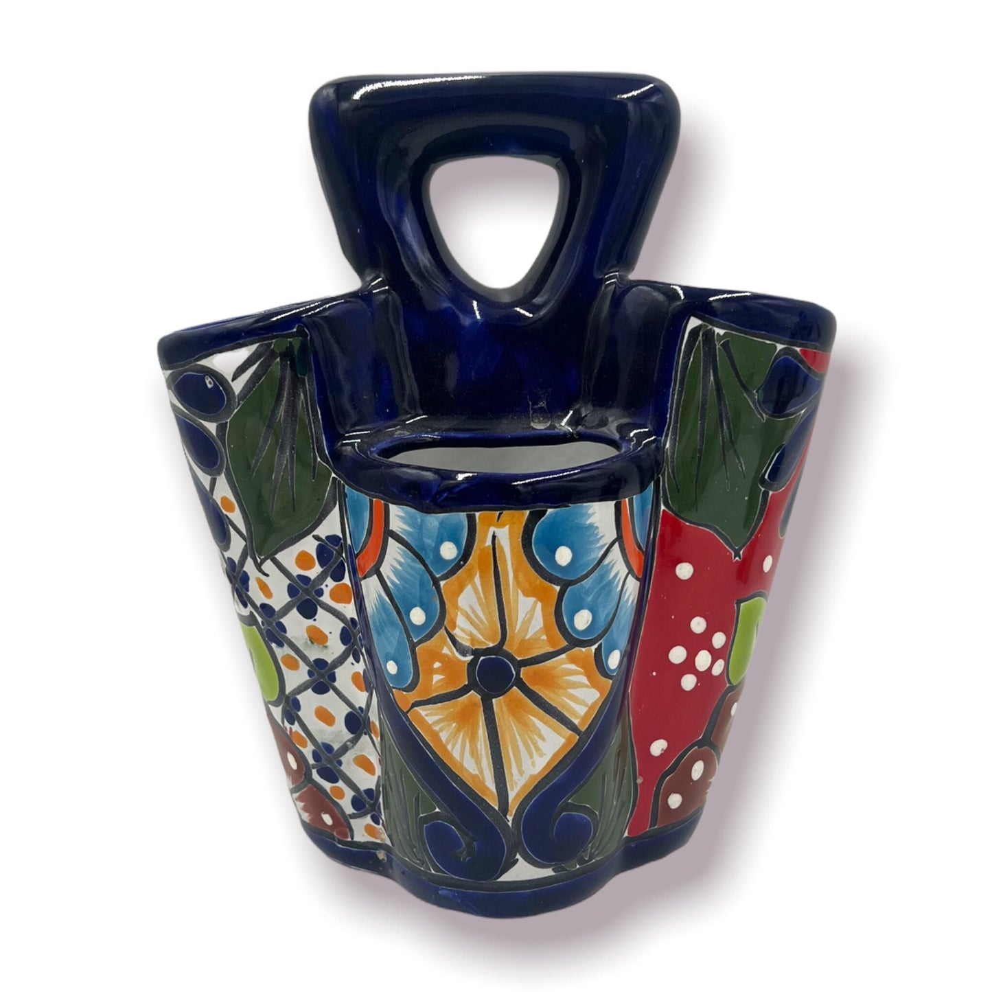 Handmade Talavera Kitchen Utensil Holder | Colorful Mexican Organizer