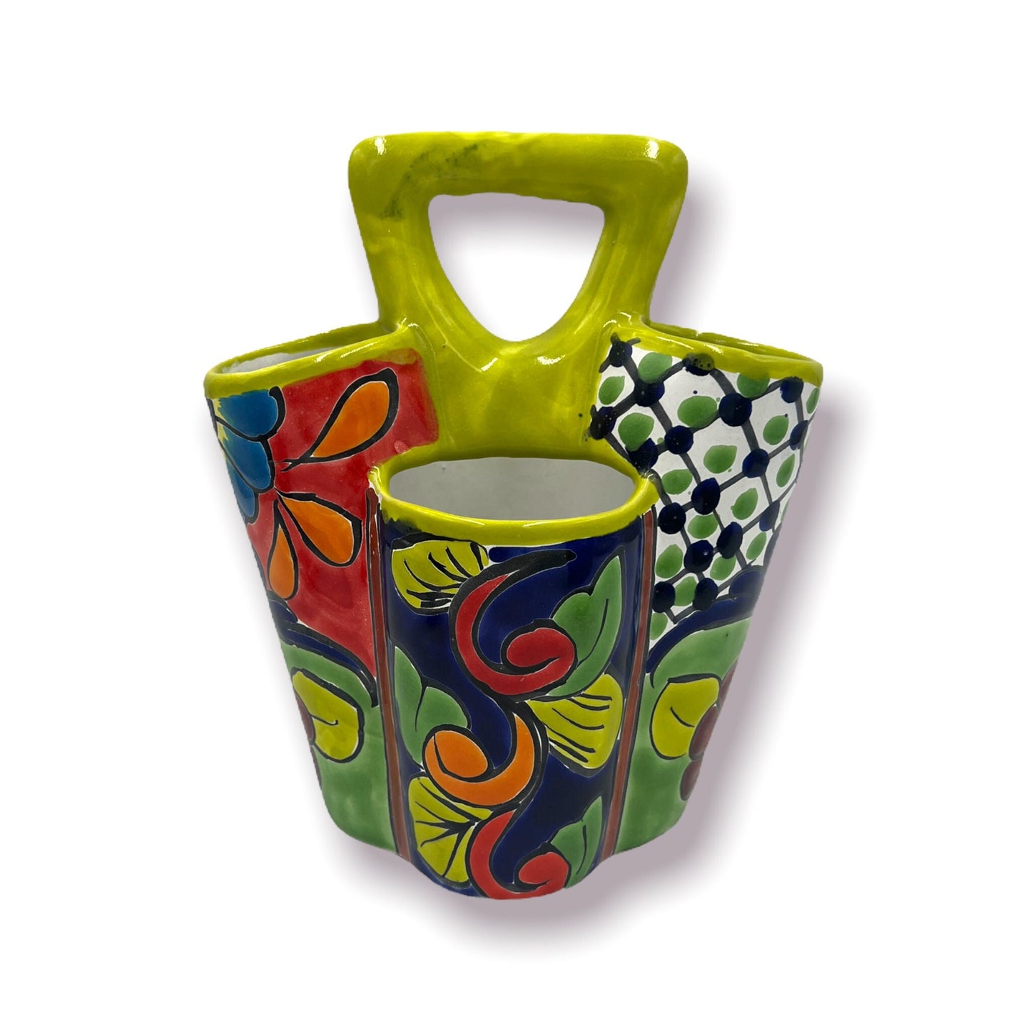 Handmade Talavera Kitchen Utensil Holder | Colorful Mexican Organizer