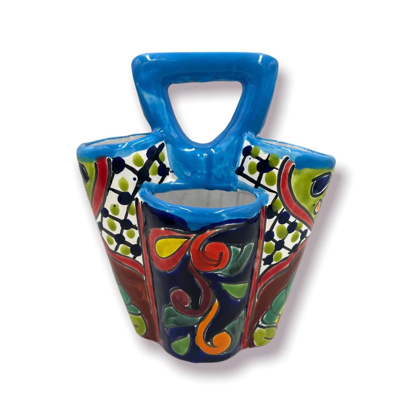 Handmade Talavera Kitchen Utensil Holder | Colorful Mexican Organizer