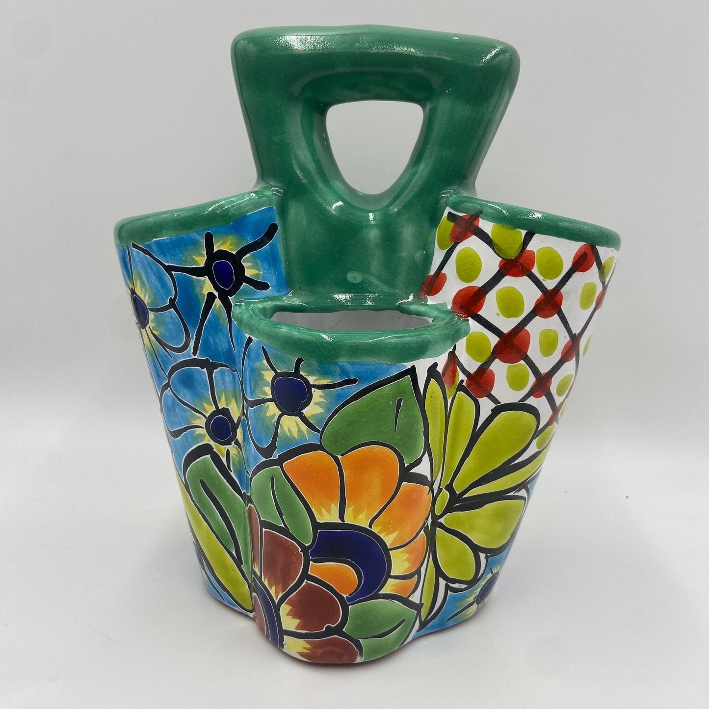 Handmade Talavera Kitchen Utensil Holder | Colorful Mexican Organizer