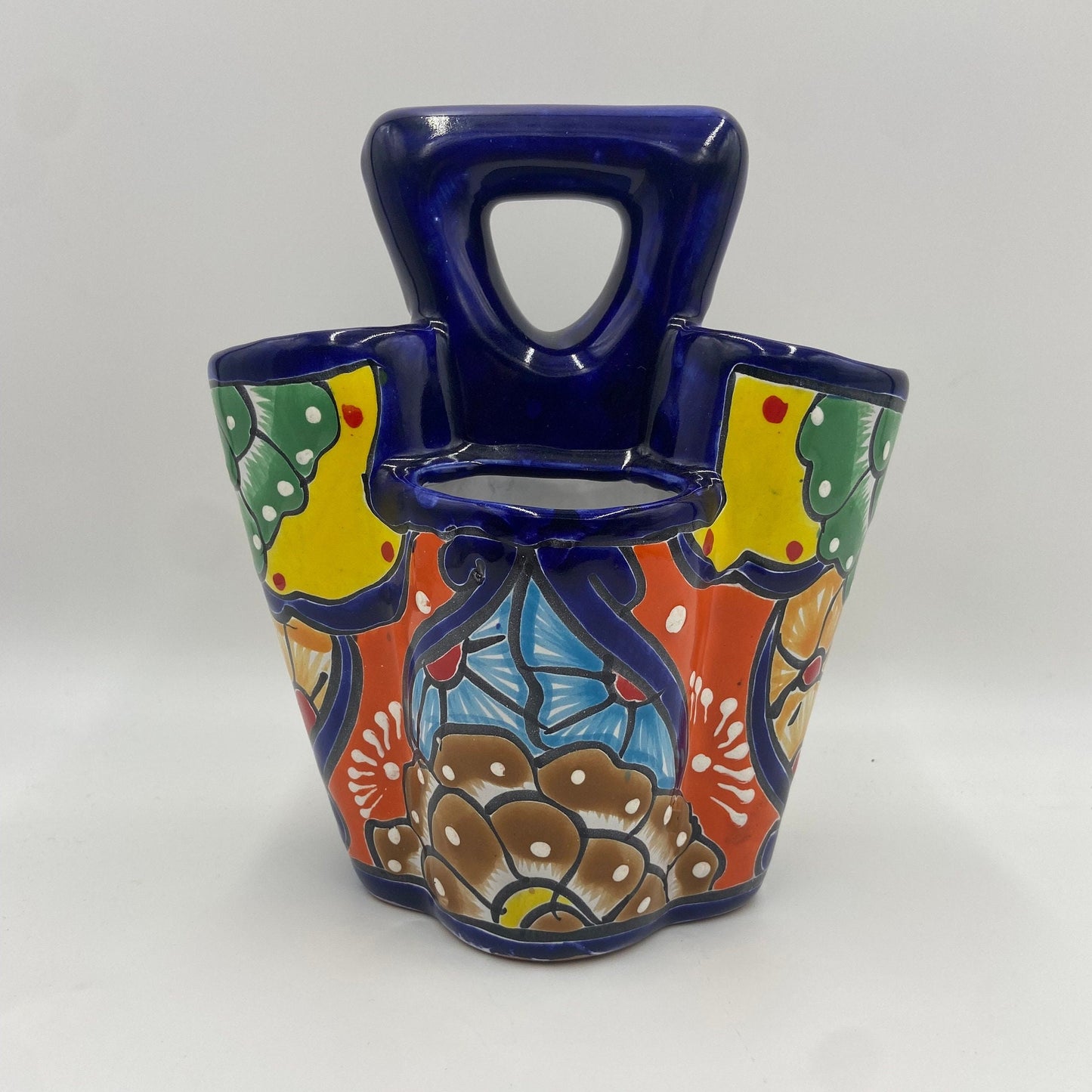 Handmade Talavera Kitchen Utensil Holder | Colorful Mexican Organizer