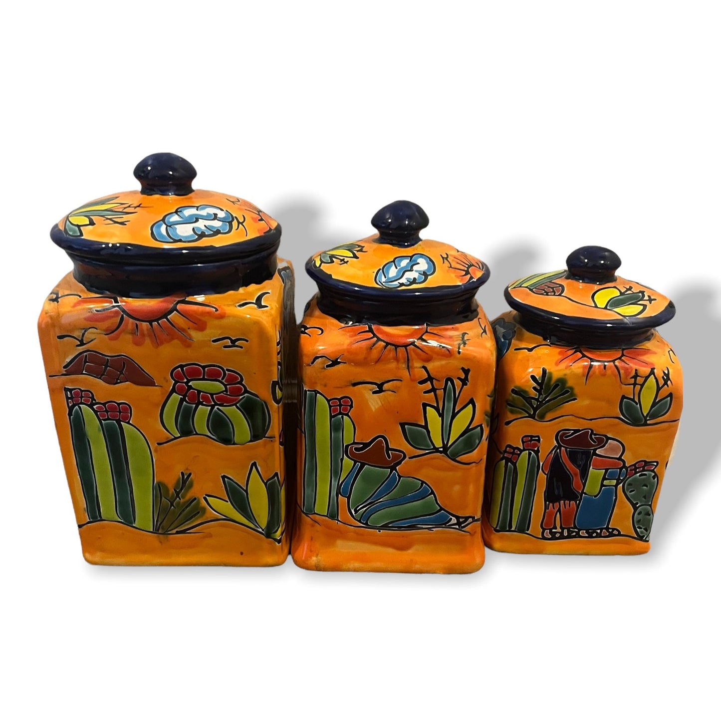 Handmade Talavera Canister Set | Colorful Mexican Panchito Pottery