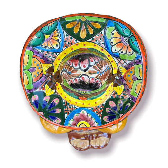 XL Talavera Panchito Statue | Hand-Painted Mexican Pottery Decor - vibrant hand-painted sleeping man with colorful Talavera hat and floral motifs