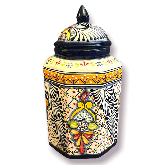 Talavera Canister Set | Colorful Handcrafted Mexican Kitchen Jars hand-painted floral multicolor ceramic canister with lid, handcrafted in Guanajuato