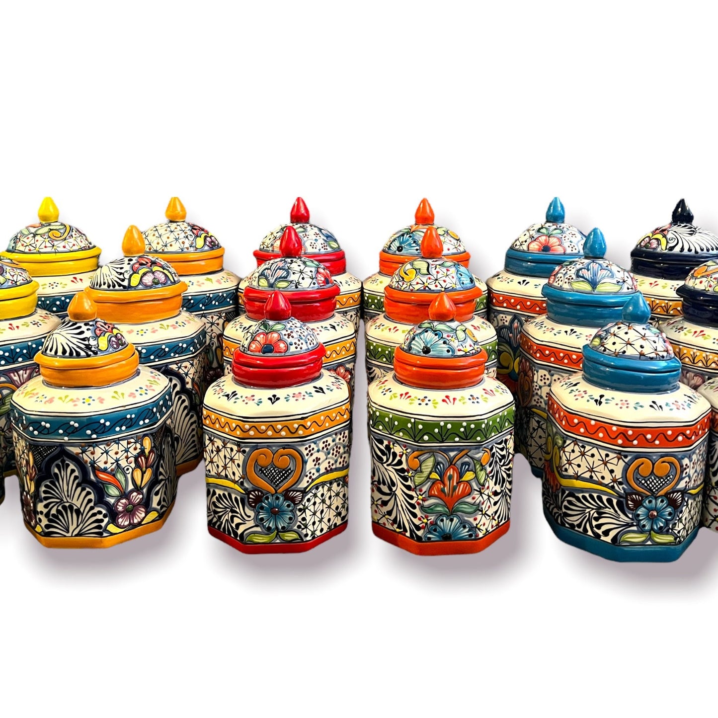 Set of 3 Talavera Canister Set | Handmade Mexican Pottery from Puebla