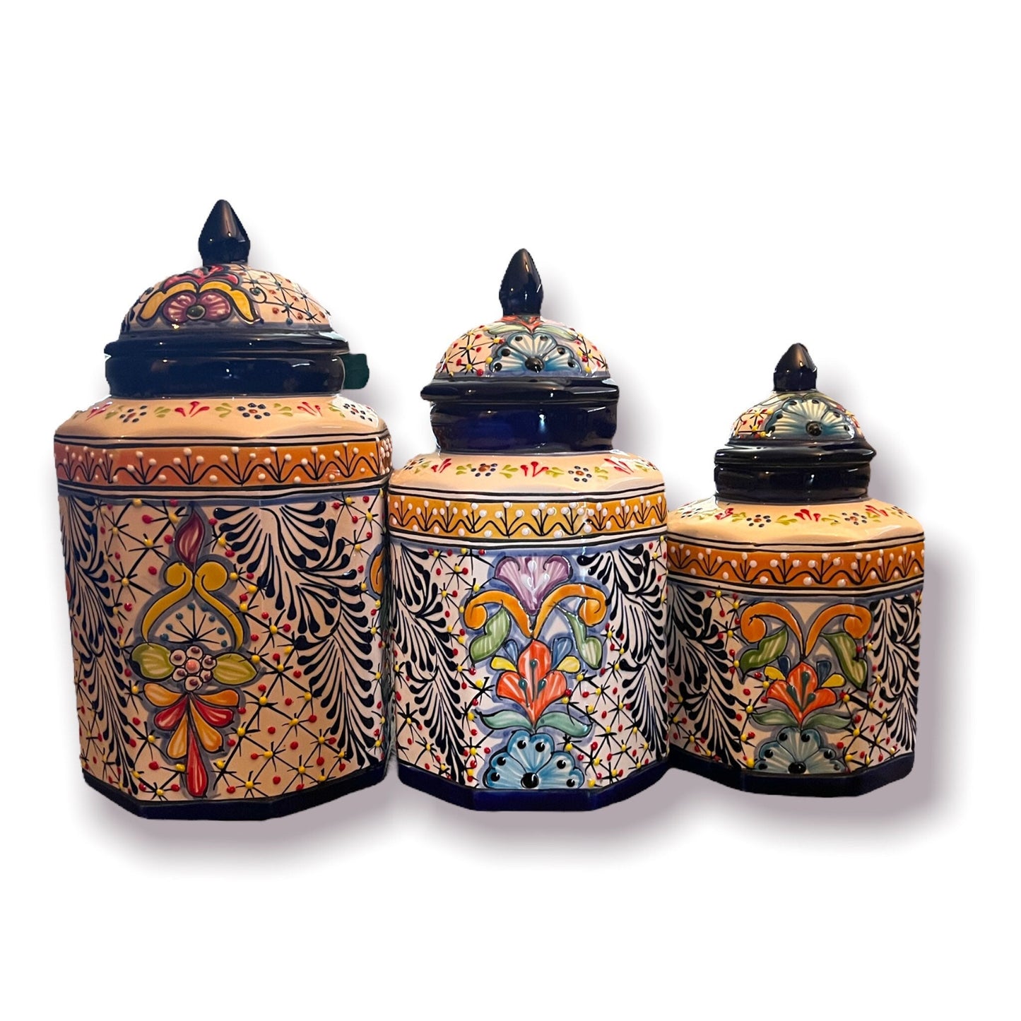 Set of 3 Talavera Canister Set | Handmade Mexican Pottery from Puebla