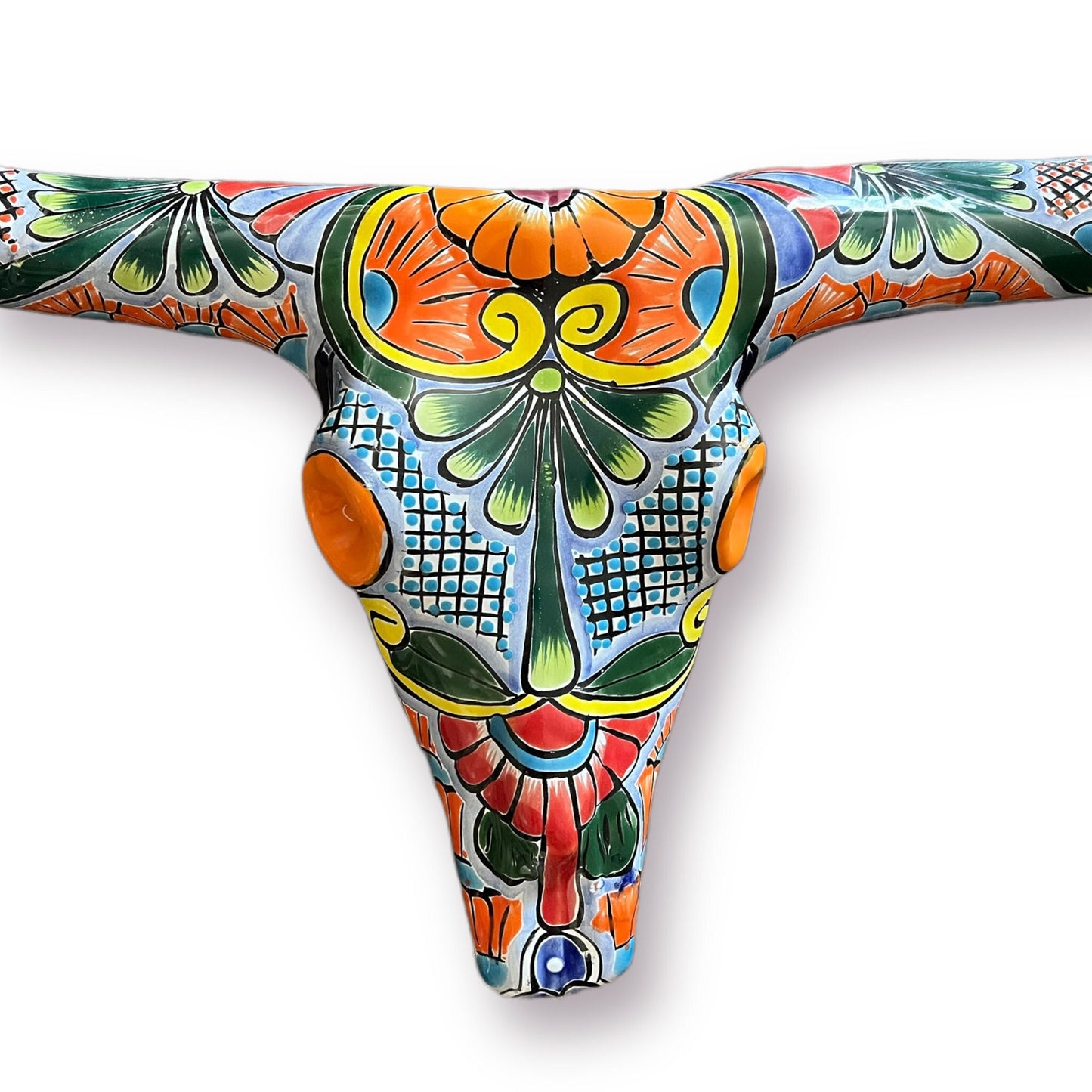 Talavera Longhorn Bull Skull | Hand-Painted Mexican Wall Art