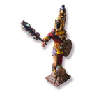 Aztec Warrior Statue | Handcrafted Cultural Sculpture - handcrafted colorful Aztec warrior figure with shield and club on pedestal